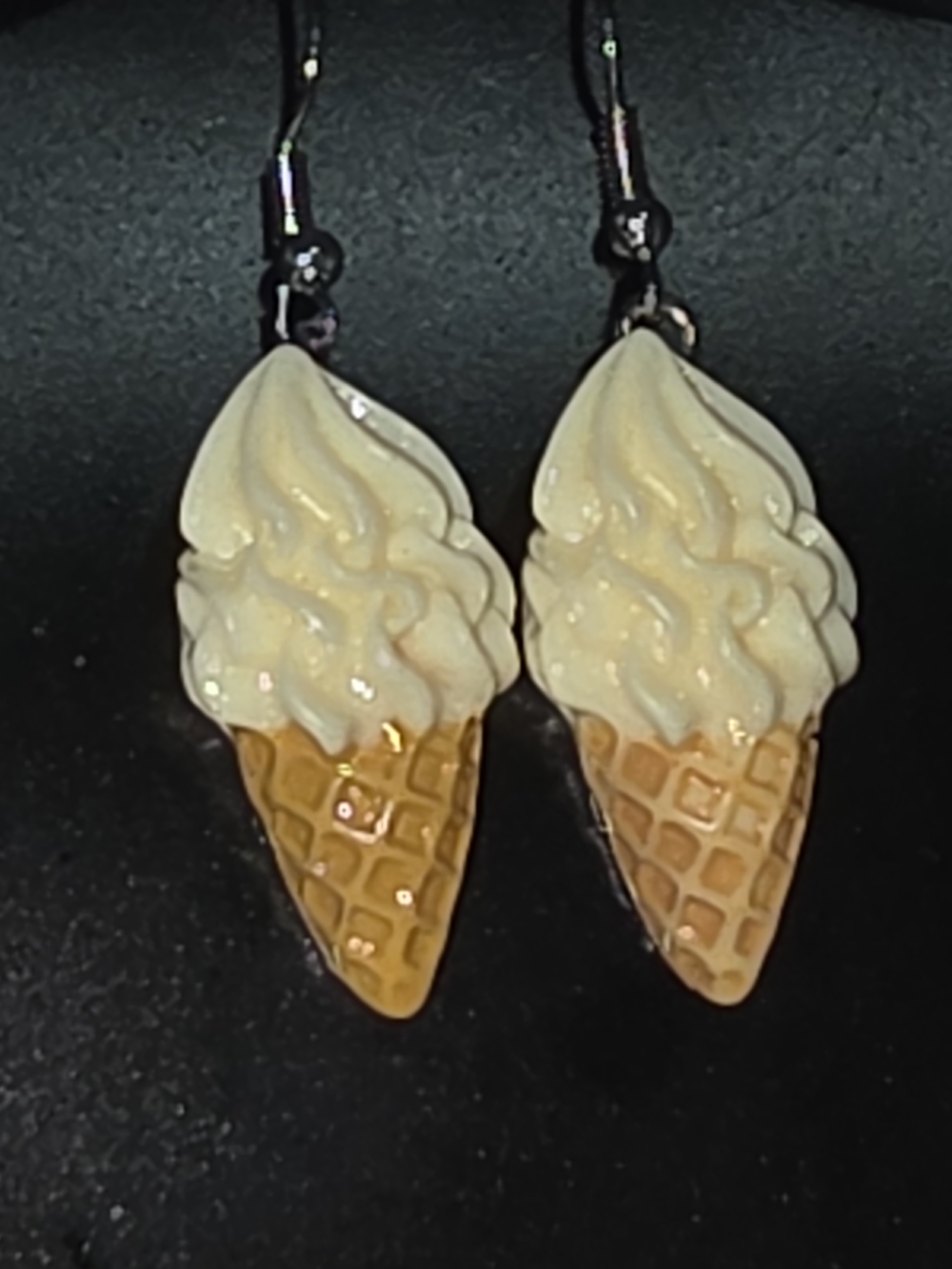 Ice Cream Cone Dangle Earrings - Cream & Tan